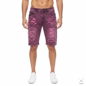 GS-115 Men 38‎ Purple Denim Acid Wash Distressed Ripped Streetwear Jean Shorts